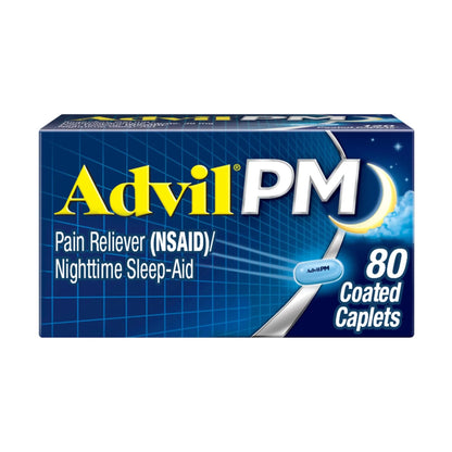 Advil PM Pain Reliever and Nighttime Sleep Aid, Pain Medicine with Ibuprofen for Pain Relief and Diphenhydramine Citrate for a Sleep Aid - 80 Coated Caplets - dailyvitalstore