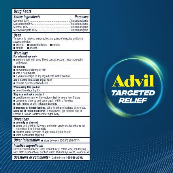 Advil Targeted Relief Pain Relieving Cream with Massage Applicator, Up to 8 Hours of Powerful Relief of Minor Arthritis Pain, Joint Pain, Lower Back Pain and Muscle Pain, 2.5 oz - dailyvitalstore