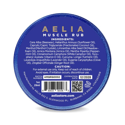 AELIA Muscle Rub - Coconut Oil, Vitamin E, Arnica, Ginger Root, Turmeric & Lavender – 1 oz - dailyvitalstore