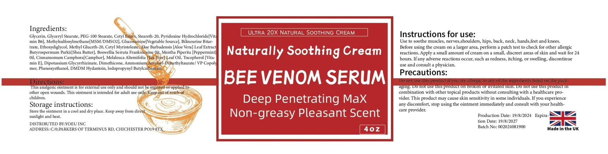 AEROMAXX Bee Venom Muscle & Joint Cream, 10X Ultra Strength Care Ointment, Natural Organic Formula, for Shoulder, Back, Neck, Hands, Knuckles, Elbows, Feet, Leg, Knees, Ankle, Adults, Seniors - dailyvitalstore