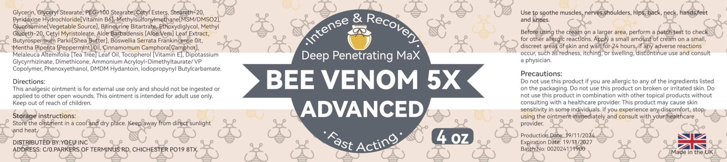 AEROMAXX Organic Bee Venom Muscle Joint Cream, 10x Maximum Caring Ointment, Soothe Shoulder, Back, Neck, Hands, Knuckles, Elbows, Feet, Leg, Knees, Ankle, Meniscus, for Adults, Elderly - dailyvitalstore