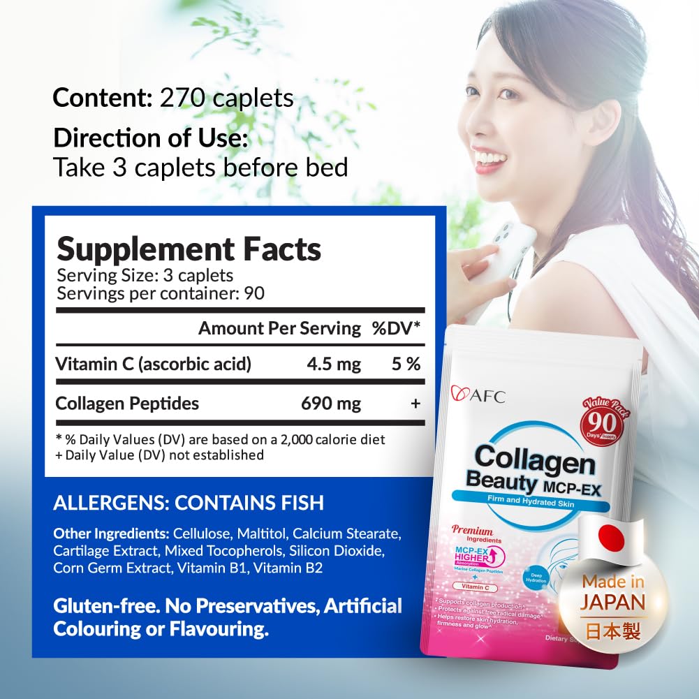 AFC Japan Collagen Beauty MCP-EX with Marine Collagen Peptide, 1.5X Better Absorption Than Other Collagen, for Anti-Aging, Skin, Hair, Nails, Bone and Joints, for Women & Men, 90 Days Supply - dailyvitalstore