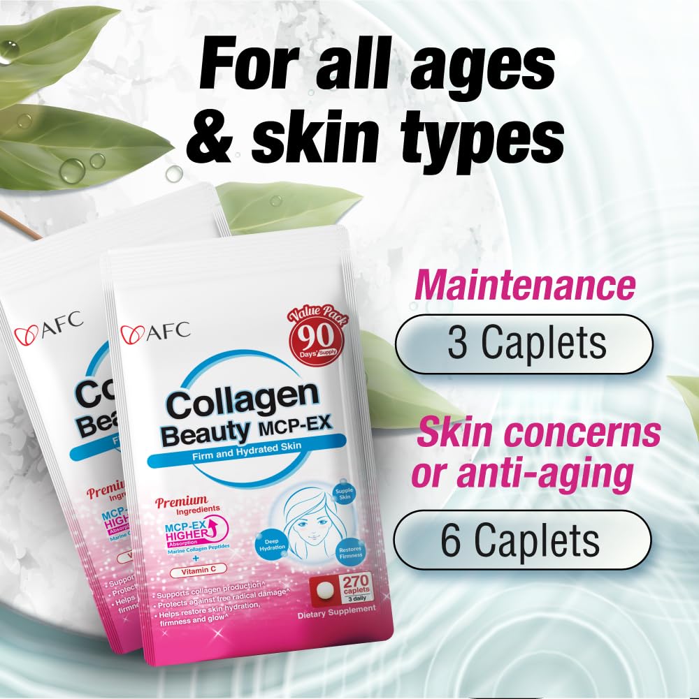 AFC Japan Collagen Beauty MCP-EX with Marine Collagen Peptide, 1.5X Better Absorption Than Other Collagen, for Anti-Aging, Skin, Hair, Nails, Bone and Joints, for Women & Men, 90 Days Supply - dailyvitalstore