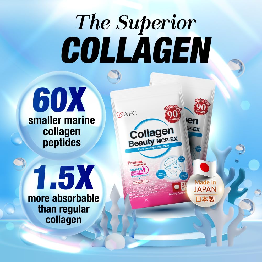 AFC Japan Collagen Beauty MCP-EX with Marine Collagen Peptide, 1.5X Better Absorption Than Other Collagen, for Anti-Aging, Skin, Hair, Nails, Bone and Joints, for Women & Men, 90 Days Supply - dailyvitalstore
