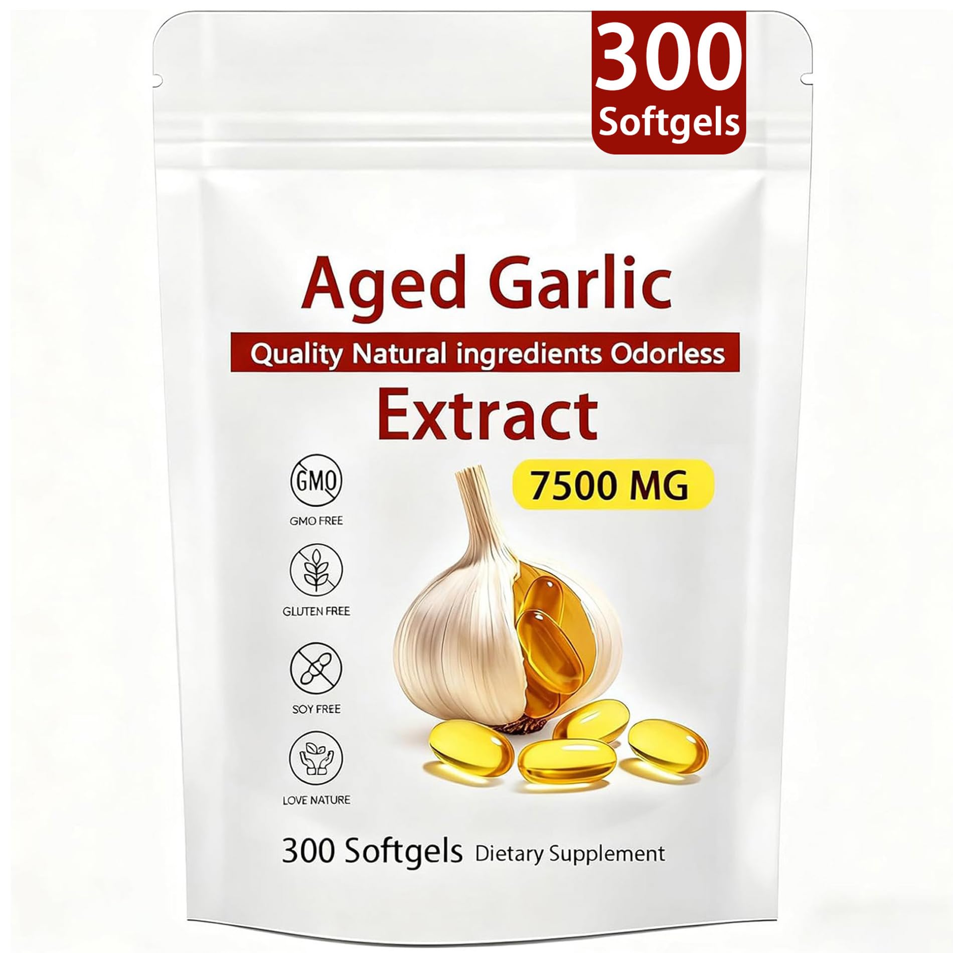 Aged Garlic Extract – 300 Count Odorless Garlic Supplement for Heart & Immune Support – Non-GMO, All-Natural Softgels, 2-Year Matured for Antioxidant Wellness (1) - dailyvitalstore