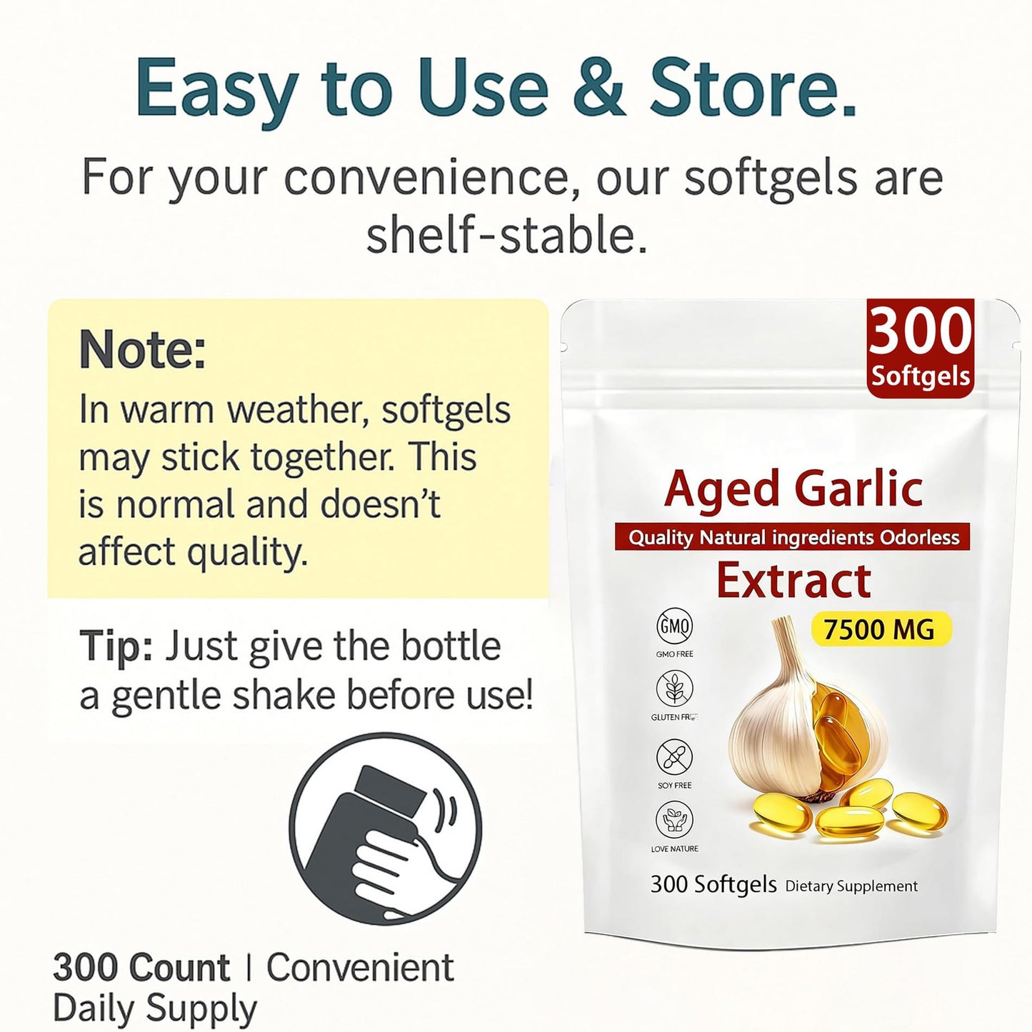 Aged Garlic Extract – 300 Count Odorless Garlic Supplement for Heart & Immune Support – Non-GMO, All-Natural Softgels, 2-Year Matured for Antioxidant Wellness (1) - dailyvitalstore