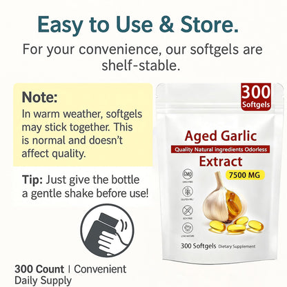 Aged Garlic Extract – 300 Count Odorless Garlic Supplement for Heart & Immune Support – Non-GMO, All-Natural Softgels, 2-Year Matured for Antioxidant Wellness (1) - dailyvitalstore