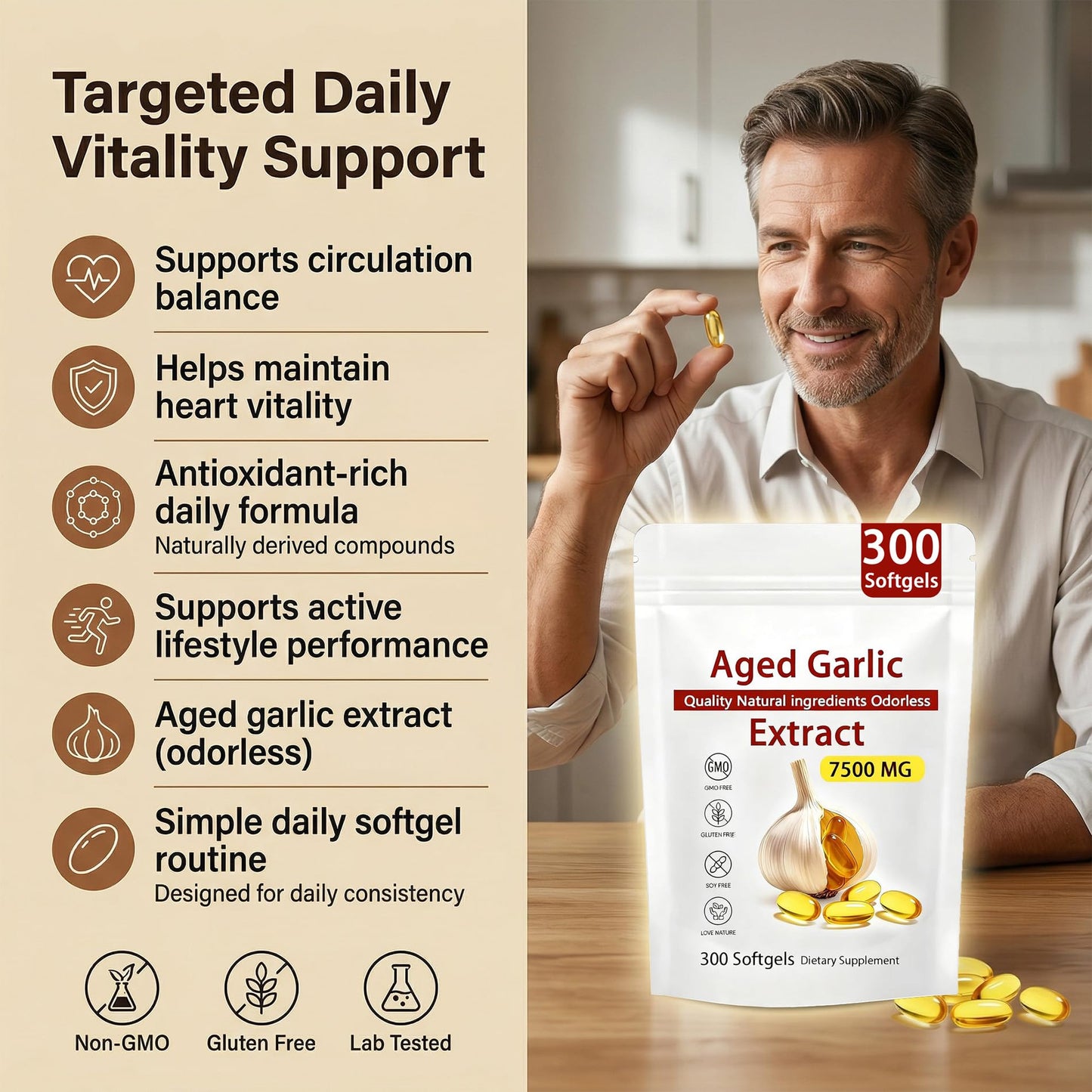 Aged Garlic Extract – 300 Count Odorless Garlic Supplement for Heart & Immune Support – Non-GMO, All-Natural Softgels, 2-Year Matured for Antioxidant Wellness (1) - dailyvitalstore