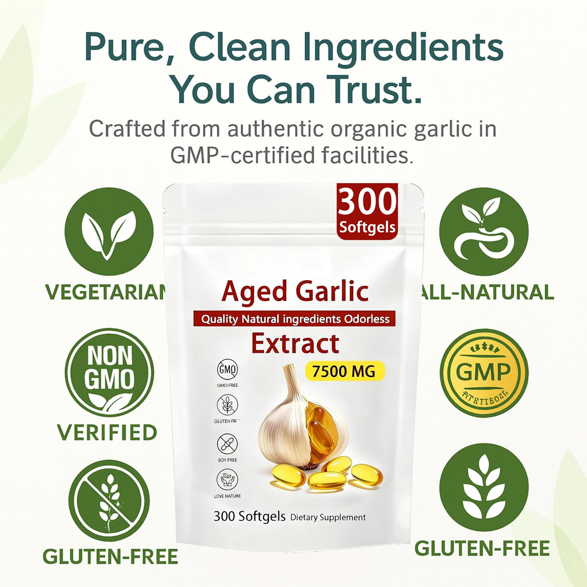 Aged Garlic Extract – 300 Count Odorless Garlic Supplement for Heart & Immune Support – Non-GMO, All-Natural Softgels, 2-Year Matured for Antioxidant Wellness (1) - dailyvitalstore