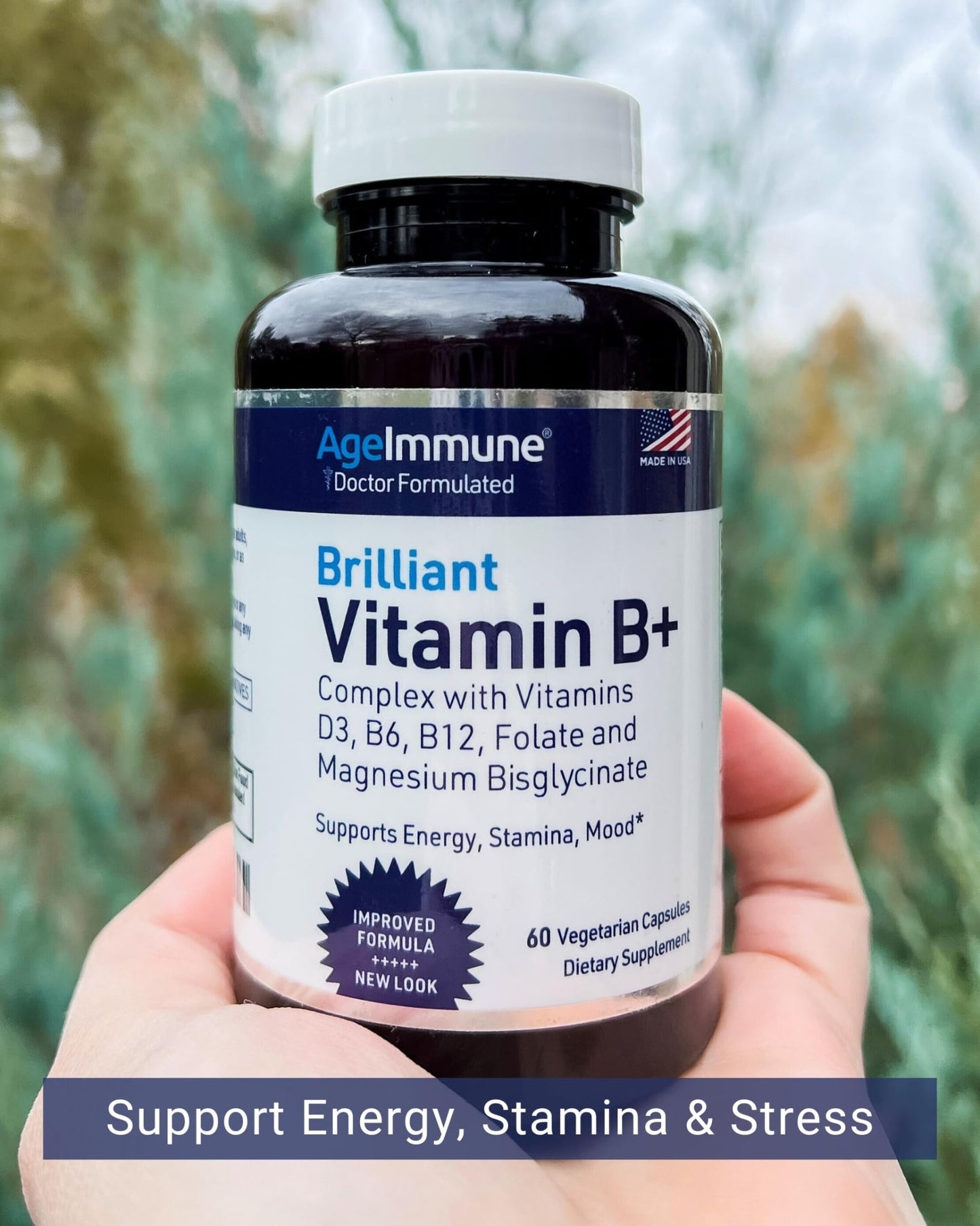 AgeImmune Vitamin B Complex with Vitamin D3 B12 B6 Magnesium Bisglycinate and Folate as Methylfolate - Doctor Formulated Methylated B Complex Supplement - dailyvitalstore