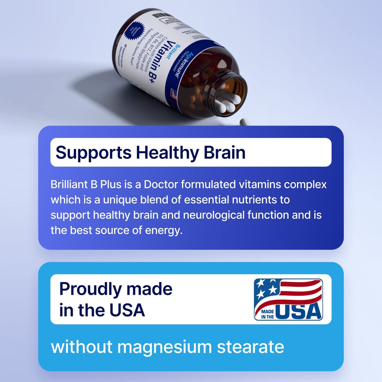 AgeImmune Vitamin B Complex with Vitamin D3 B12 B6 Magnesium Bisglycinate and Folate as Methylfolate - Doctor Formulated Methylated B Complex Supplement - dailyvitalstore