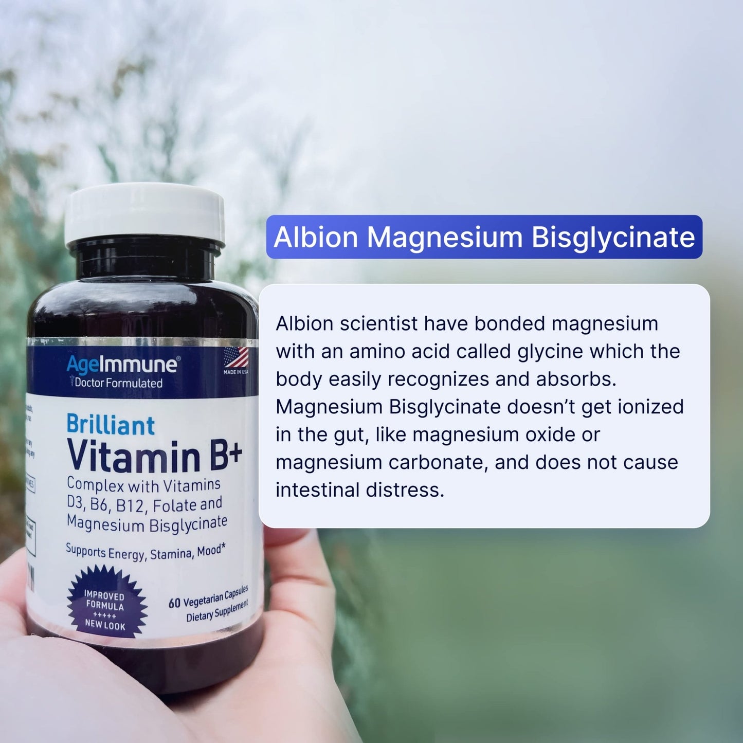 AgeImmune Vitamin B Complex with Vitamin D3 B12 B6 Magnesium Bisglycinate and Folate as Methylfolate - Doctor Formulated Methylated B Complex Supplement - dailyvitalstore