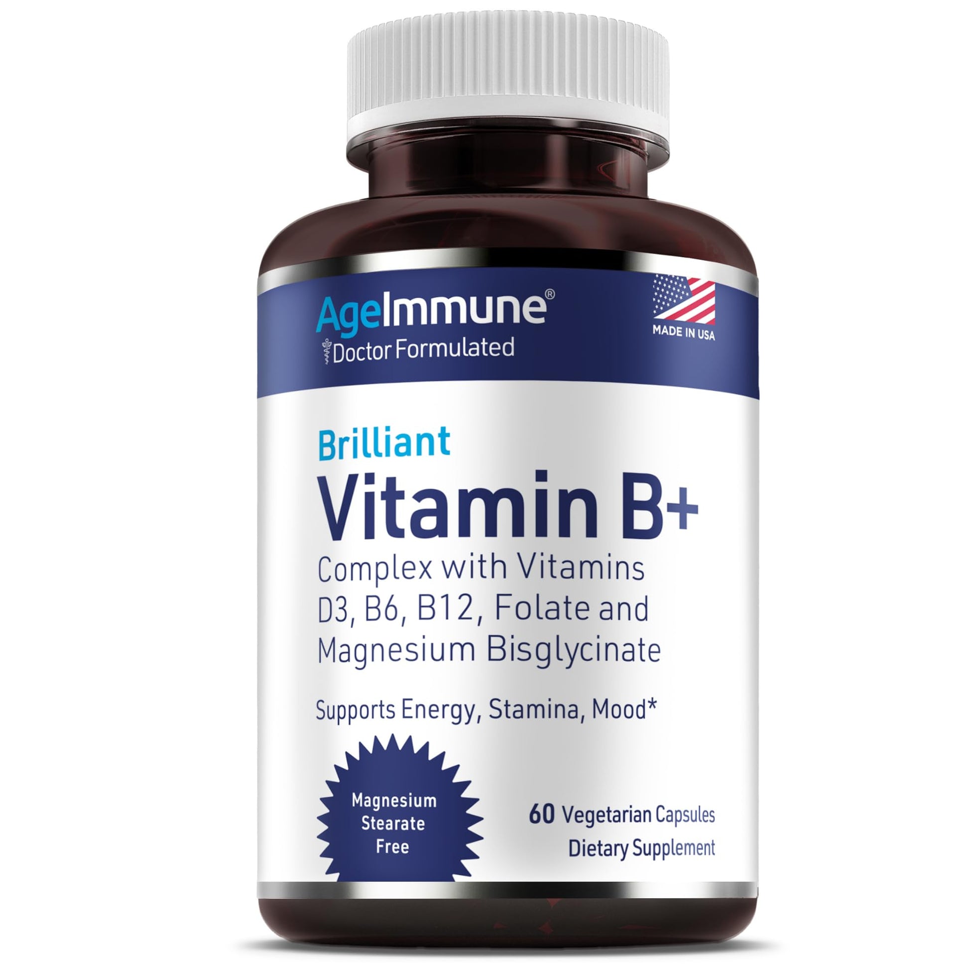 AgeImmune Vitamin B Complex with Vitamin D3 B12 B6 Magnesium Bisglycinate and Folate as Methylfolate - Doctor Formulated Methylated B Complex Supplement - dailyvitalstore