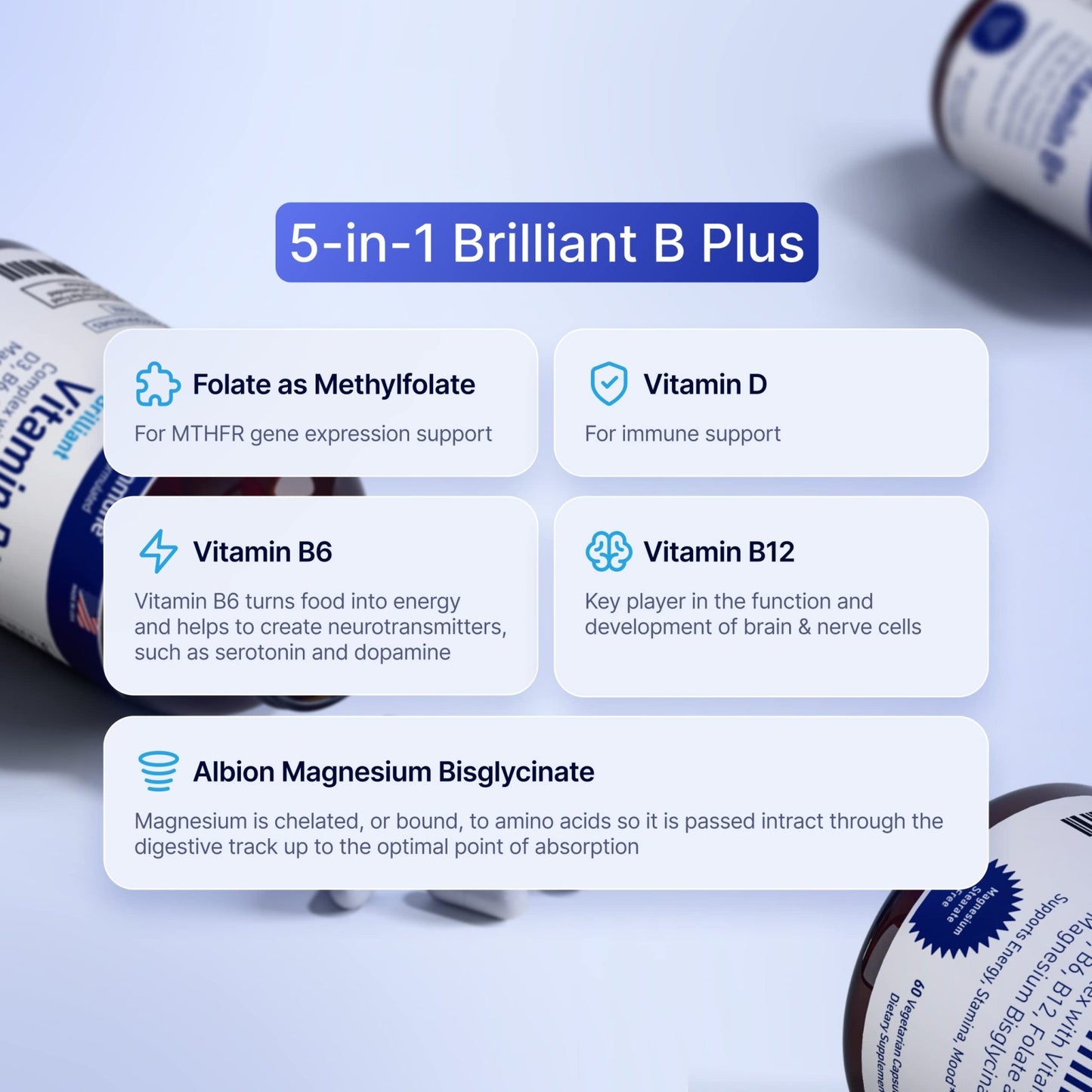 AgeImmune Vitamin B Complex with Vitamin D3 B12 B6 Magnesium Bisglycinate and Folate as Methylfolate - Doctor Formulated Methylated B Complex Supplement - dailyvitalstore