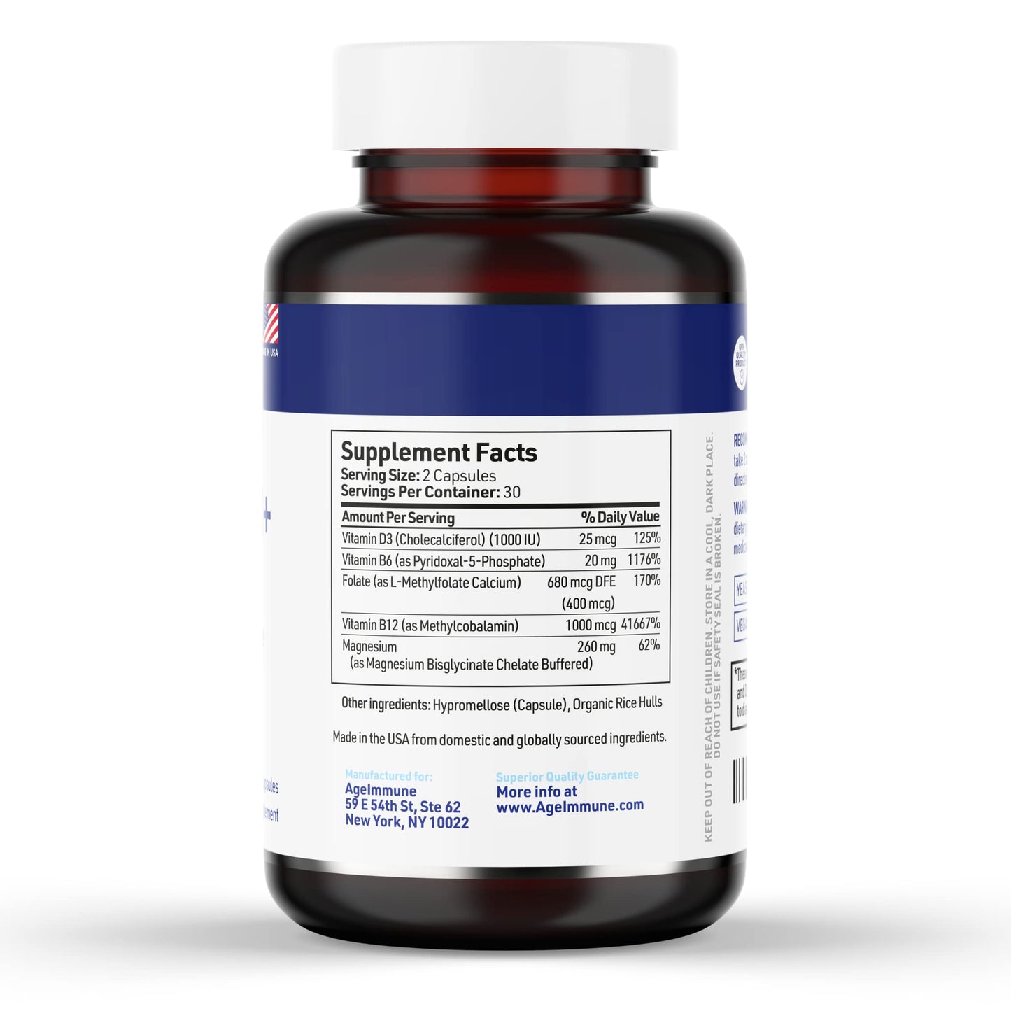 AgeImmune Vitamin B Complex with Vitamin D3 B12 B6 Magnesium Bisglycinate and Folate as Methylfolate - Doctor Formulated Methylated B Complex Supplement - dailyvitalstore