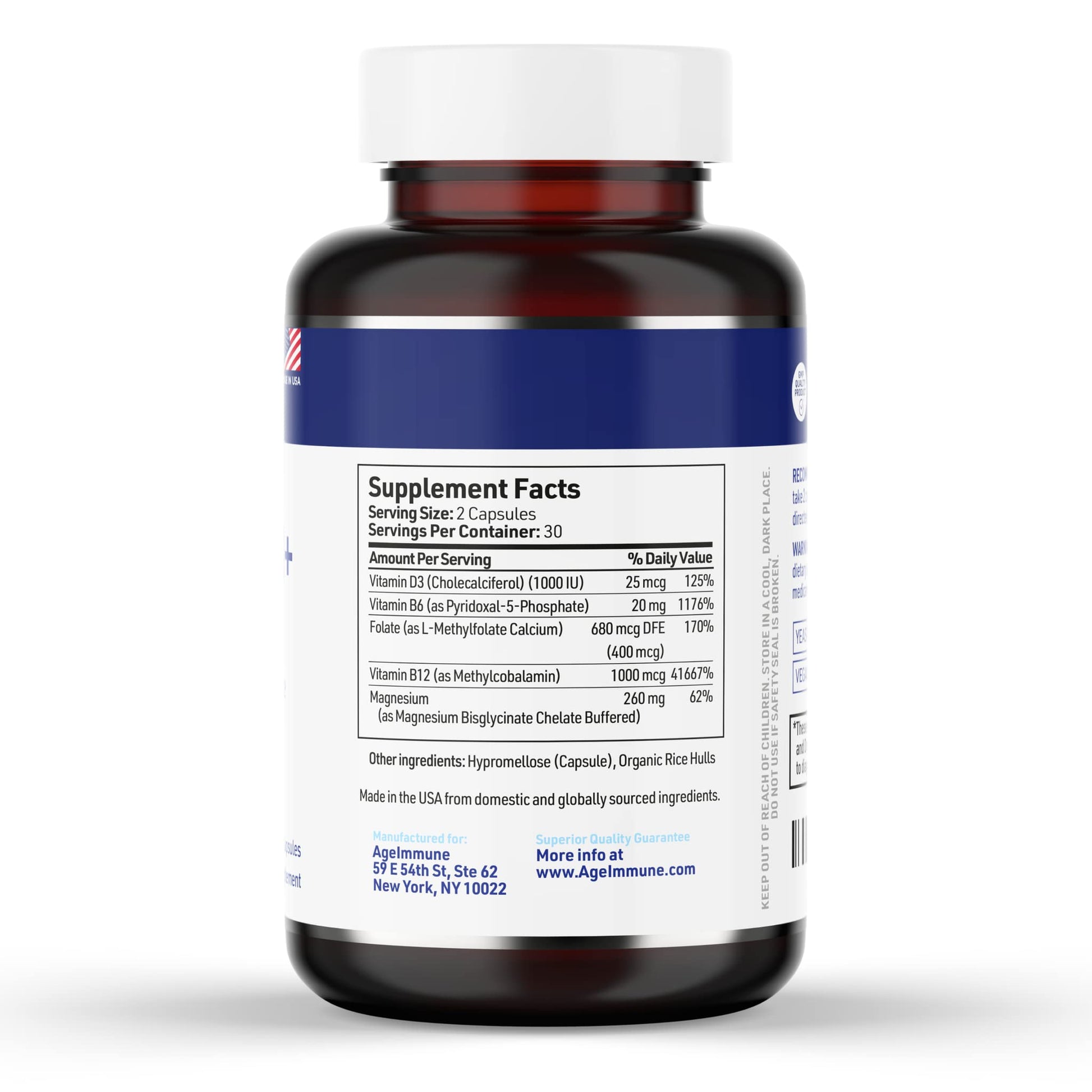 AgeImmune Vitamin B Complex with Vitamin D3 B12 B6 Magnesium Bisglycinate and Folate as Methylfolate - Doctor Formulated Methylated B Complex Supplement - dailyvitalstore