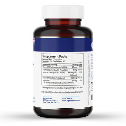 AgeImmune Vitamin B Complex with Vitamin D3 B12 B6 Magnesium Bisglycinate and Folate as Methylfolate - Doctor Formulated Methylated B Complex Supplement - dailyvitalstore