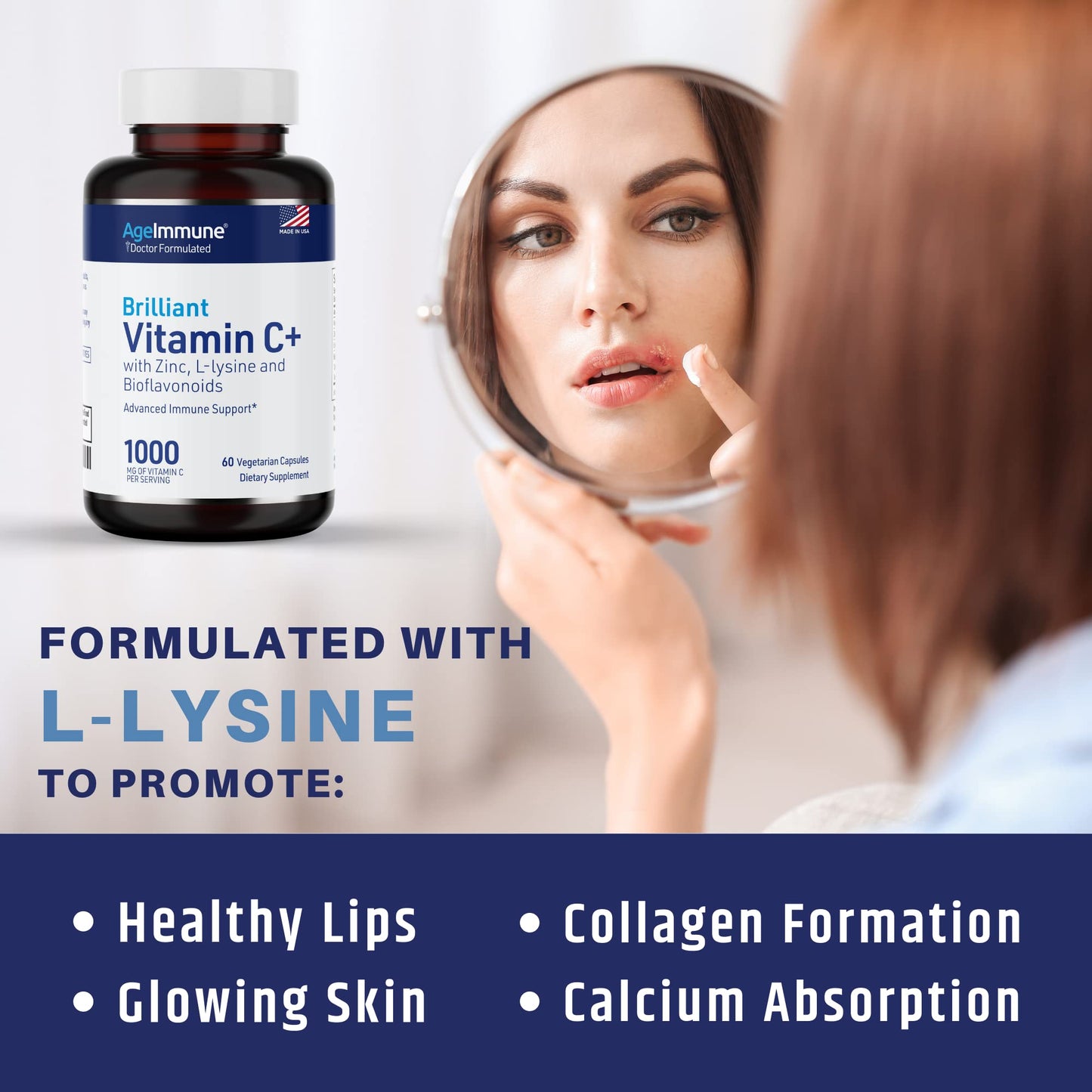 AgeImmune Vitamin C 1000mg Complex with L-Lysine 500mg, Zinc 12mg, Bioflavonoids 300mg. Doctor Formulated Magnesium Stearate Free Supplements for Healthy Immune System Support.(1) - dailyvitalstore