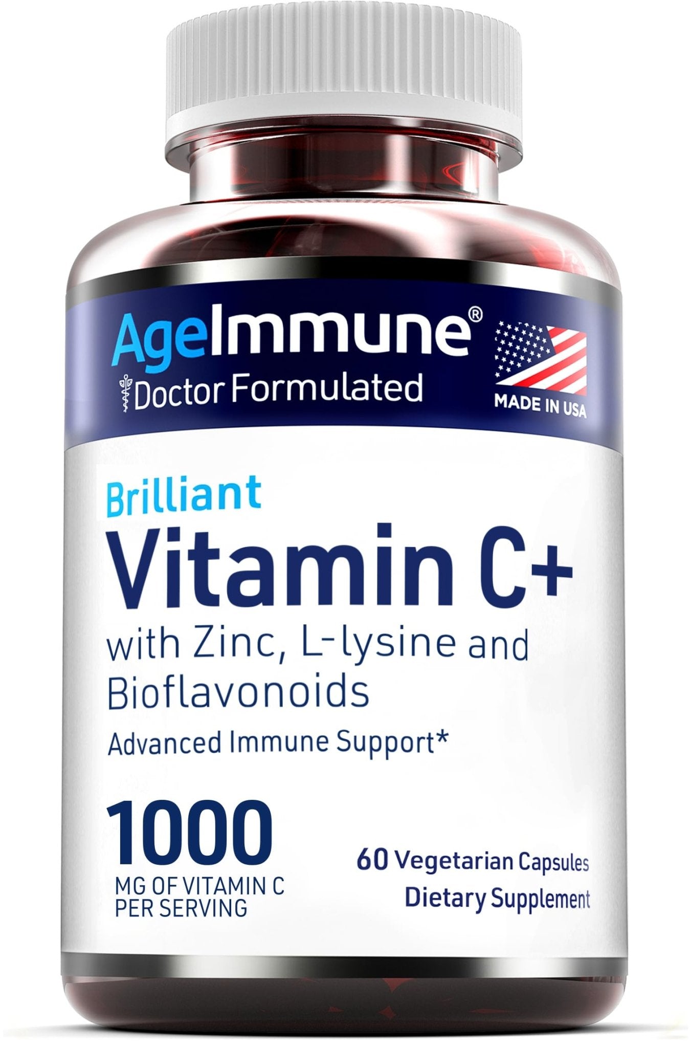 AgeImmune Vitamin C 1000mg Complex with L-Lysine 500mg, Zinc 12mg, Bioflavonoids 300mg. Doctor Formulated Magnesium Stearate Free Supplements for Healthy Immune System Support.(1) - dailyvitalstore