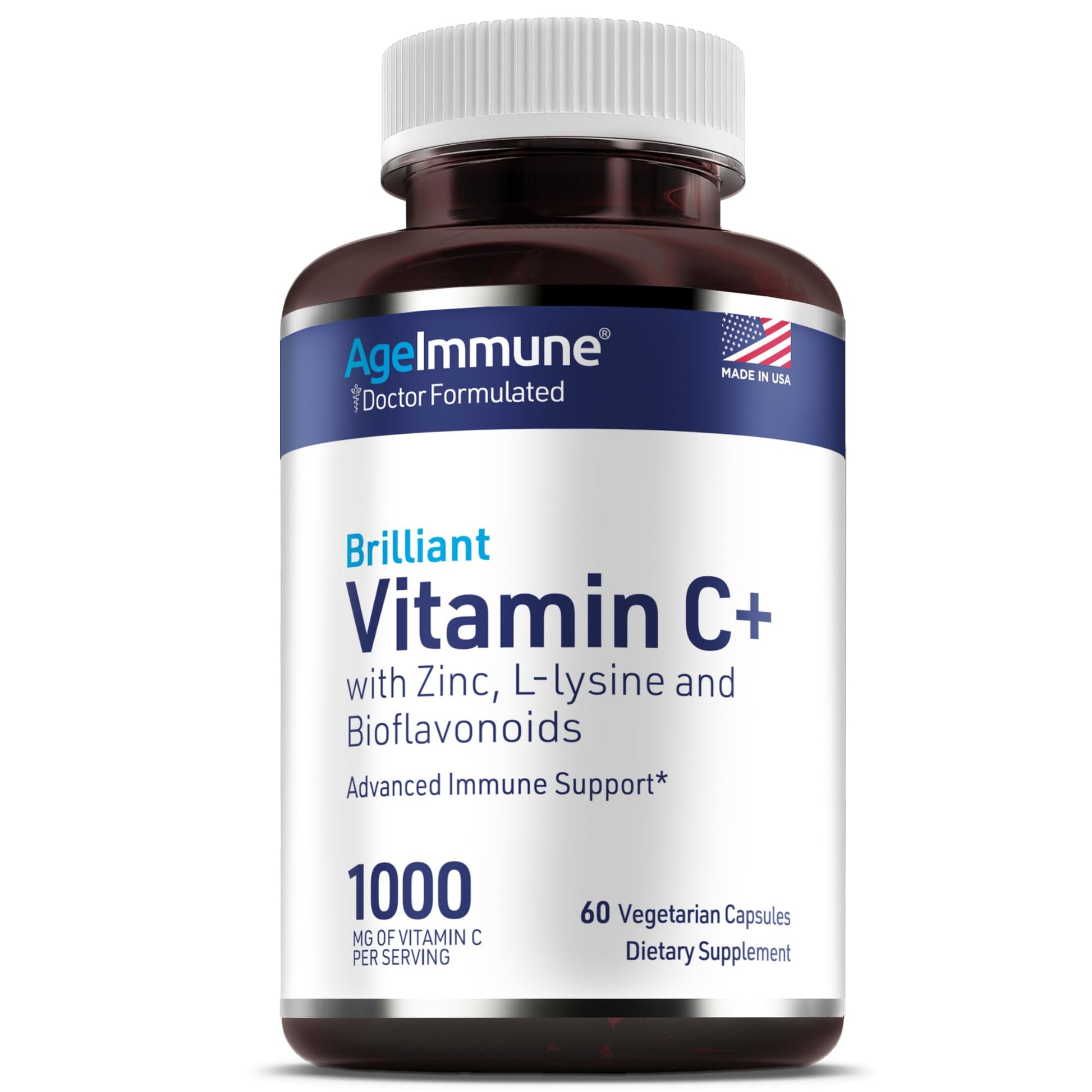 AgeImmune Vitamin C 1000mg Complex with L-Lysine 500mg, Zinc 12mg, Bioflavonoids 300mg. Doctor Formulated Magnesium Stearate Free Supplements for Healthy Immune System Support.(1) - dailyvitalstore