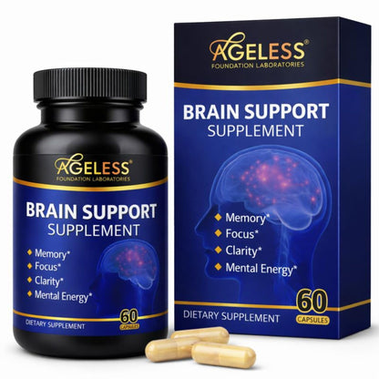 Ageless Brain Supplements for Memory and Focus 1000 MG | Cognitive Improvement | Formulated with Clinically Studied Ingredients | Support Mental Clarity & Neuro Health | Vitamin B6, B12, 60 Capsules - dailyvitalstore