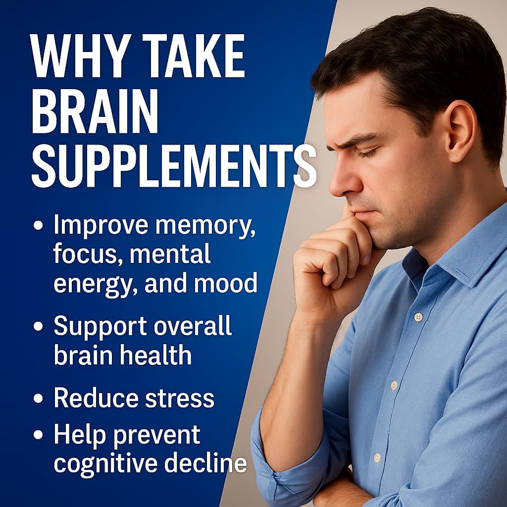 Ageless Brain Supplements for Memory and Focus 1000 MG | Cognitive Improvement | Formulated with Clinically Studied Ingredients | Support Mental Clarity & Neuro Health | Vitamin B6, B12, 60 Capsules - dailyvitalstore