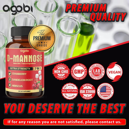 agobi D-Mannose Capsules - 7 Herbs with Cranberry, Dandelion, Hibiscus and More - Support Flush Impurities and Urinary Tract Health - 90 Vegan Capsules 3-Month Supply - dailyvitalstore