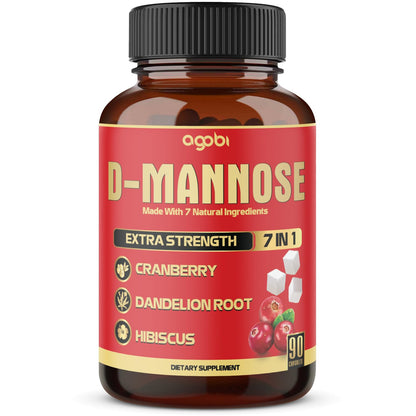 agobi D-Mannose Capsules - 7 Herbs with Cranberry, Dandelion, Hibiscus and More - Support Flush Impurities and Urinary Tract Health - 90 Vegan Capsules 3-Month Supply - dailyvitalstore