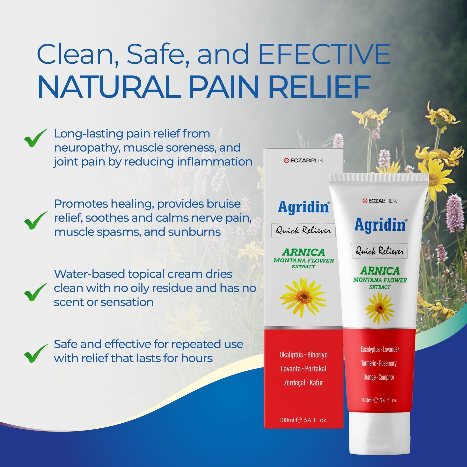 Agridin Arnica Pain Relief Cream for Joint & Muscle – Extra Strength Fast-Acting Formula – Targets Back, Knee, Neck, Hand, Foot Aches – Natural Massage Cream for Inflammation & Bruises - dailyvitalstore