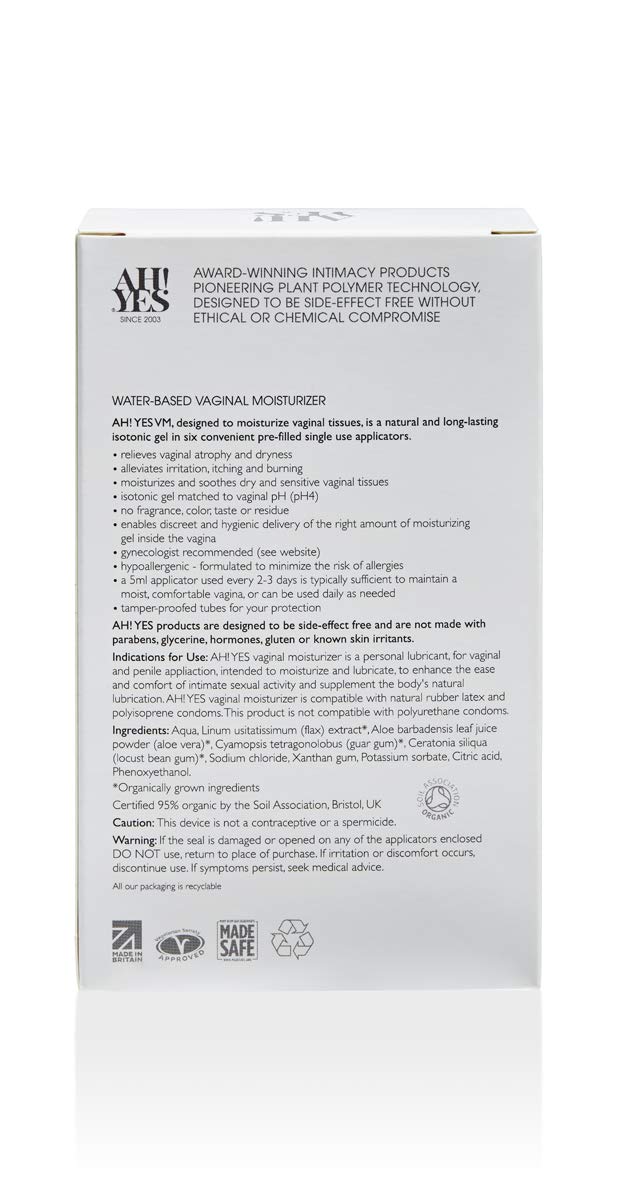 AH! YES® Long Lasting Vaginal Moisturizer for Vaginal Dryness, Water Based & Estrogen-Free, 6 Pre-Filled Applicators - dailyvitalstore