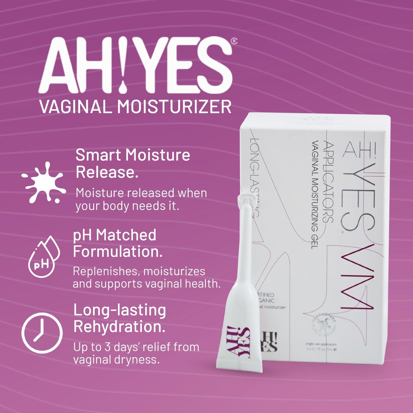 AH! YES® Long Lasting Vaginal Moisturizer for Vaginal Dryness, Water Based & Estrogen-Free, 6 Pre-Filled Applicators - dailyvitalstore