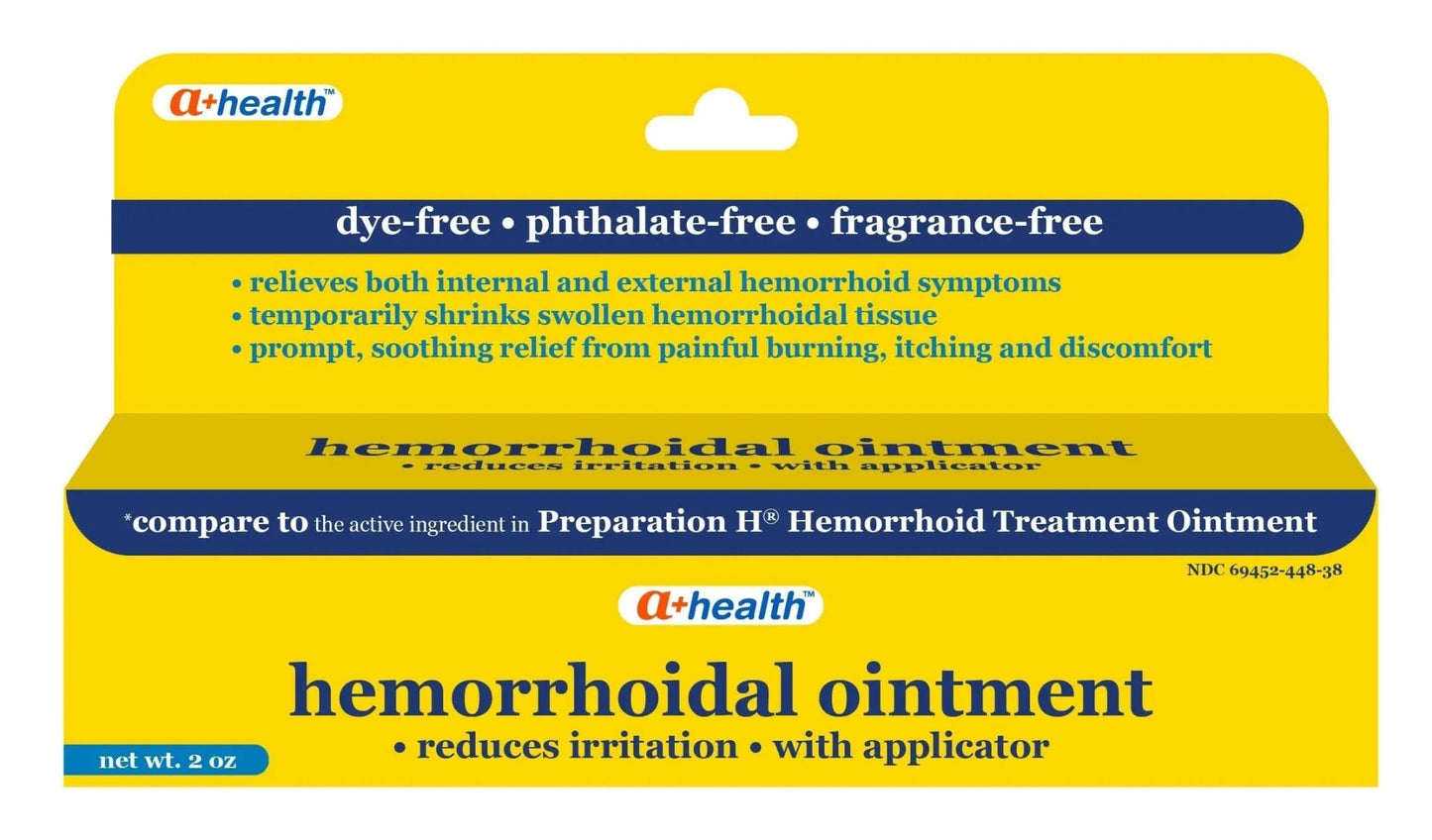 A+Health Hemorrhoid Treatment, Hemorrhoidal Ointment Relieves Symptoms of Burning, Itching, Discomfort, 2 Ounce Tube with Applicator, Reduces Irritation and Pain Relief - dailyvitalstore