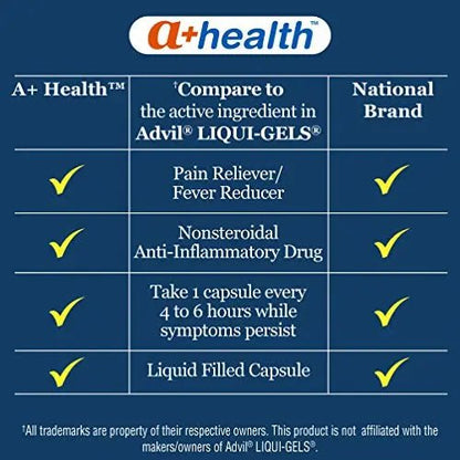 A+Health Ibuprofen 200 Mg Softgels, Pain Reliever/Fever Reducer (NSAID), 300 Count - dailyvitalstore