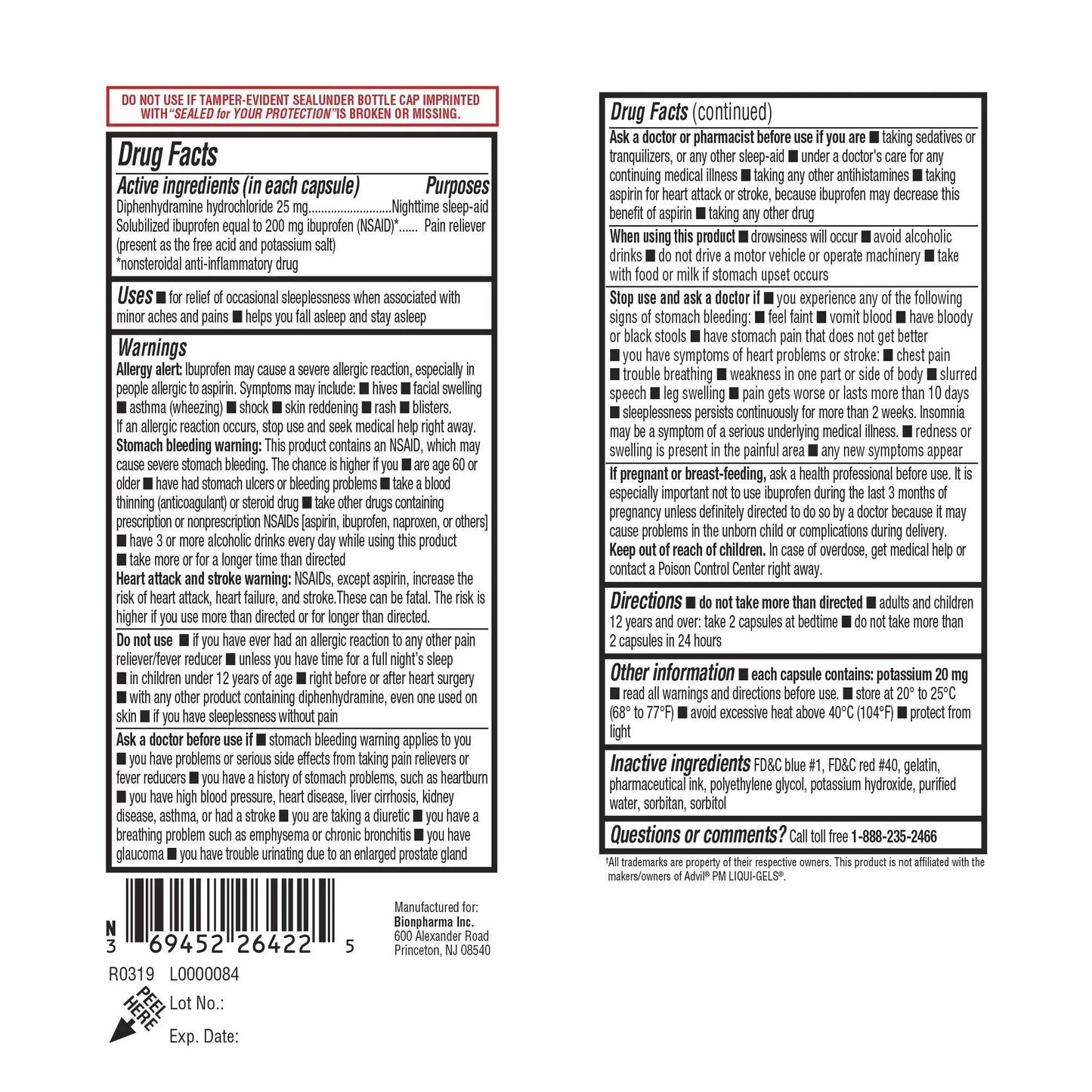 A+Health Ibuprofen PM Softgels, Pain Reliever/Nighttime Sleep Aid (NSAID), Ibuprofen 200mg and Diphenhydramine Hydrochloride 25mg, 120 Count - dailyvitalstore