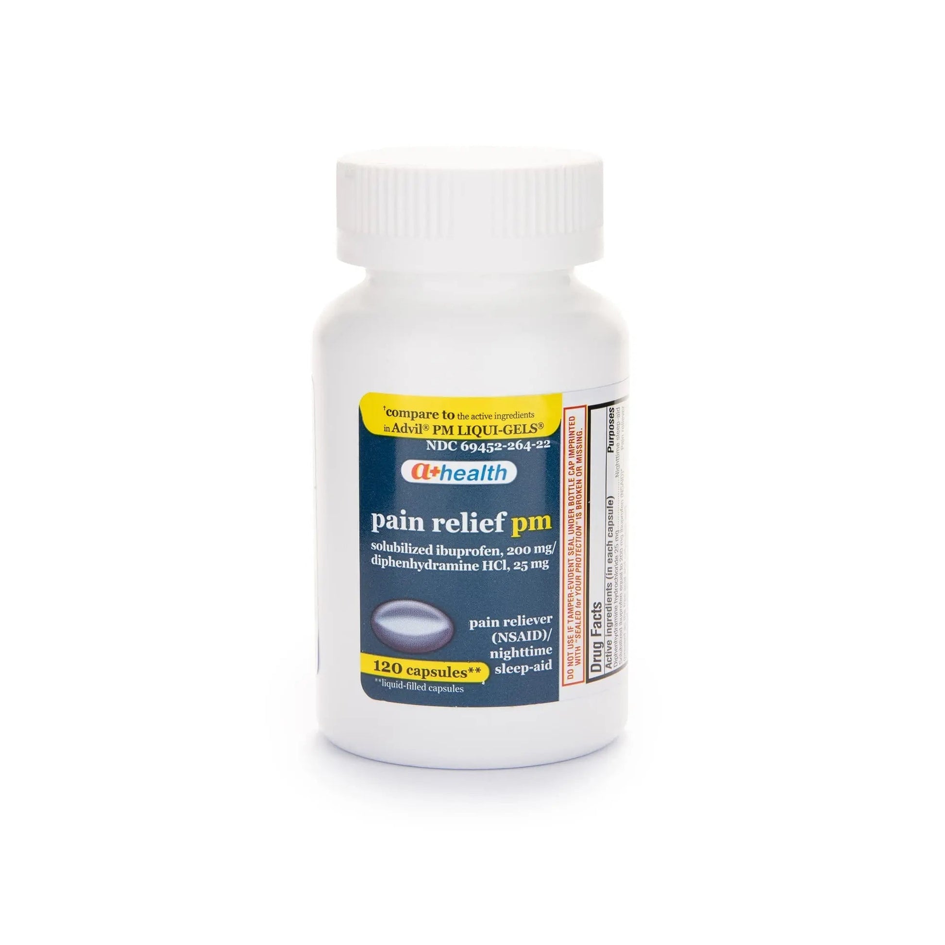 A+Health Ibuprofen PM Softgels, Pain Reliever/Nighttime Sleep Aid (NSAID), Ibuprofen 200mg and Diphenhydramine Hydrochloride 25mg, 120 Count - dailyvitalstore