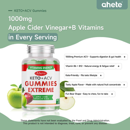 Ahete Keto Apple Cider Vinegar Gummies with Vitamin B6, B12, Folate & Beet Root, Keto ACV Gummies Supports Daily Wellness & Metabolism, Natural Apple Flavor, 60 Gummies (30 Day Supply) - dailyvitalstore