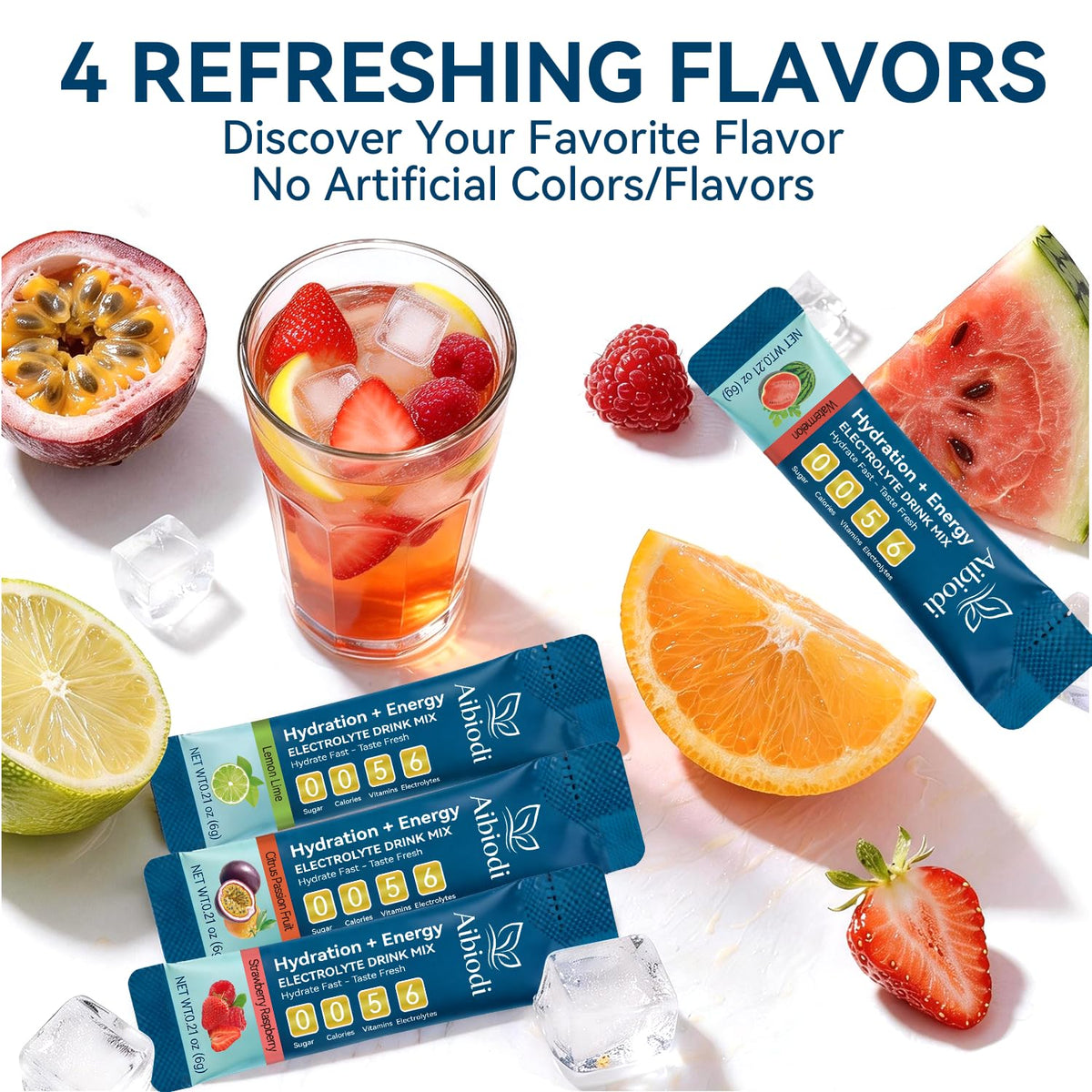 Aibiodi Electrolytes Powder Packets - Sugar Free & Zero Calorie Liquid Daily IV Drink Mix - Instant Hydration & Energy Supplement with 6 Electrolytes and 5 Vitamins - dailyvitalstore