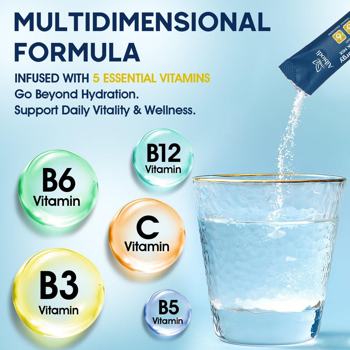 Aibiodi Electrolytes Powder Packets - Sugar Free & Zero Calorie Liquid Daily IV Drink Mix - Instant Hydration & Energy Supplement with 6 Electrolytes and 5 Vitamins - dailyvitalstore