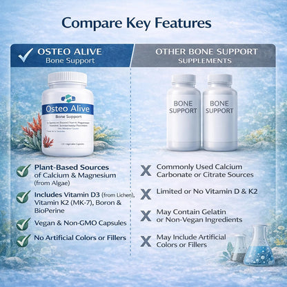 AIFBENK Osteo Alive Bone Support, with Plant-Based Calcium & Magnesium (from Algae), Vitamin D3 (from Lichen), Vitamin K2 (MK-7), Boron & BioPerine, Helps Support Bone & Skeletal Health - dailyvitalstore