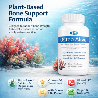 AIFBENK Osteo Alive Bone Support, with Plant-Based Calcium & Magnesium (from Algae), Vitamin D3 (from Lichen), Vitamin K2 (MK-7), Boron & BioPerine, Helps Support Bone & Skeletal Health - dailyvitalstore