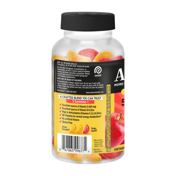 Airborne 400mg Vitamin C Gummies for Adults & Children, Immune Essentials Daily Immune Support Supplement with Vitamins C & E - Orchard Fruit Flavor, 132 Gummies (Pack of 2) - dailyvitalstore