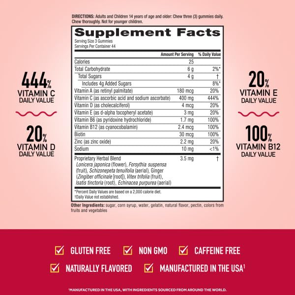 Airborne 400mg Vitamin C Gummies for Adults & Children, Immune Essentials Daily Immune Support Supplement with Vitamins C & E - Orchard Fruit Flavor, 132 Gummies (Pack of 2) - dailyvitalstore
