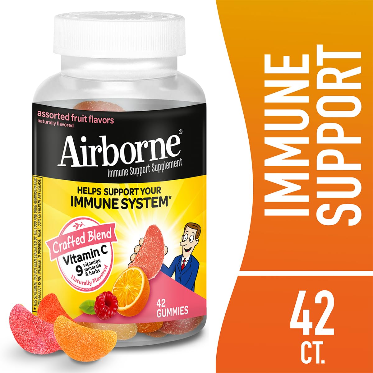 Airborne 750mg Vitamin C Immune Support Supplement Gummies for Adults, Assorted Fruit Flavor, Gluten Free Crafted Blend with Powerful Antioxidants Vitamins A C & E, 42 Gummies (2 Pack) - dailyvitalstore