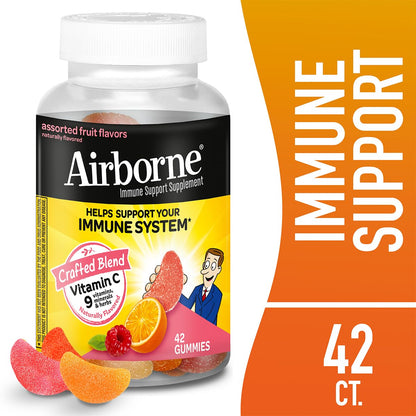 Airborne 750mg Vitamin C Immune Support Supplement Gummies for Adults, Assorted Fruit Flavor, Gluten Free Crafted Blend with Powerful Antioxidants Vitamins A C & E, 42 Gummies (2 Pack) - dailyvitalstore