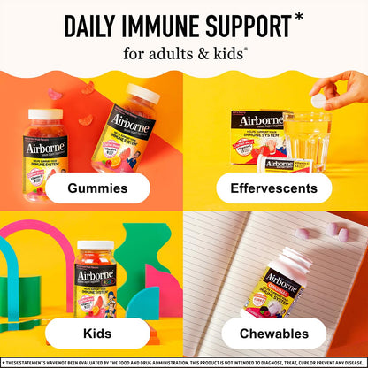 Airborne 750mg Vitamin C Immune Support Supplement Gummies for Adults, Assorted Fruit Flavor, Gluten Free Crafted Blend with Powerful Antioxidants Vitamins A C & E, 42 Gummies (2 Pack) - dailyvitalstore