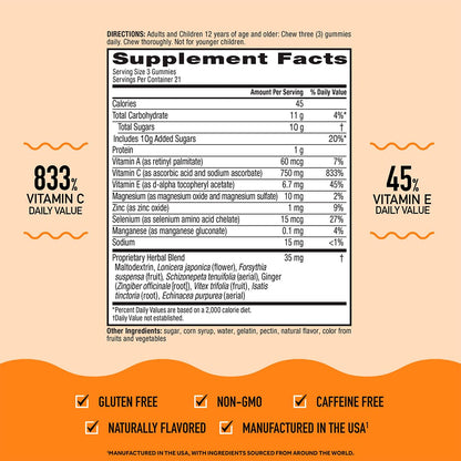 Airborne 750mg Vitamin C Immune Support Supplement Gummies for Adults, Assorted Fruit Flavor, Gluten Free Crafted Blend with Powerful Antioxidants Vitamins A C & E, 42 Gummies (2 Pack) - dailyvitalstore