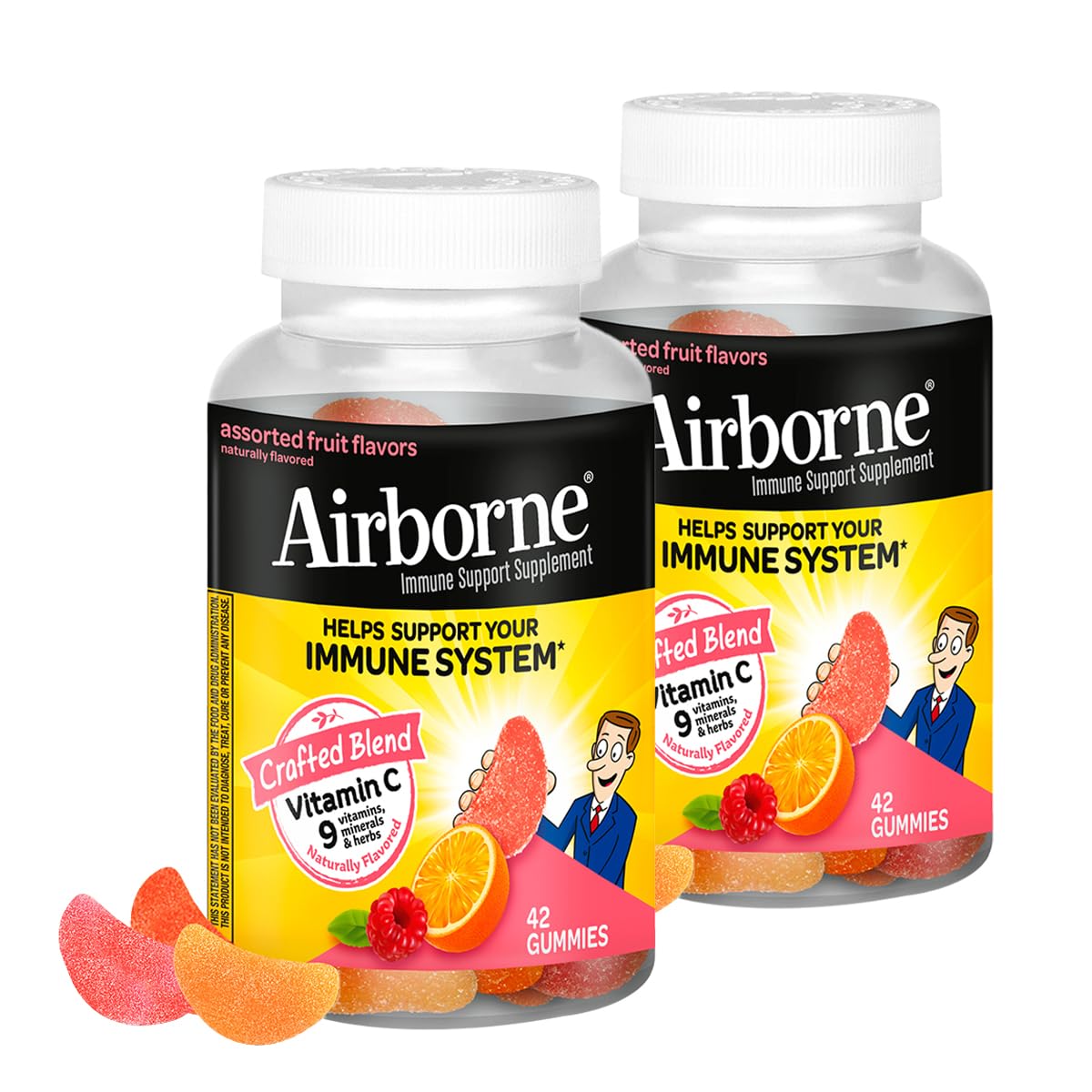 Airborne 750mg Vitamin C Immune Support Supplement Gummies for Adults, Assorted Fruit Flavor, Gluten Free Crafted Blend with Powerful Antioxidants Vitamins A C & E, 42 Gummies (2 Pack) - dailyvitalstore