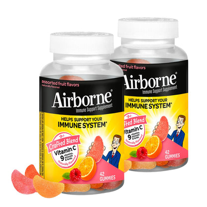 Airborne 750mg Vitamin C Immune Support Supplement Gummies for Adults, Assorted Fruit Flavor, Gluten Free Crafted Blend with Powerful Antioxidants Vitamins A C & E, 42 Gummies (2 Pack) - dailyvitalstore