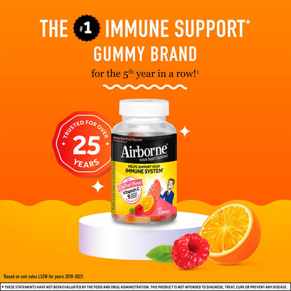 Airborne 750mg Vitamin C Immune Support Supplement Gummies for Adults, Assorted Fruit Flavor, Gluten Free Crafted Blend with Powerful Antioxidants Vitamins A C & E, 42 Gummies (2 Pack) - dailyvitalstore