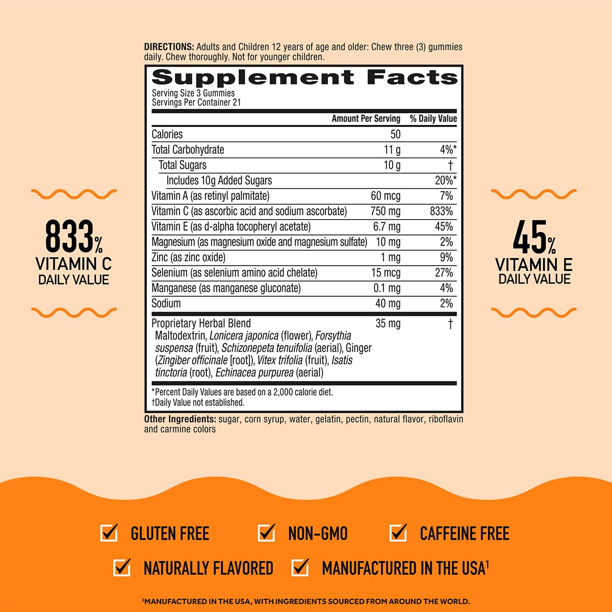 Airborne 750mg Vitamin C Immune Support Supplement Gummies for Adults, Zesty Orange Flavor, Gluten Free Crafted Blend with Powerful Antioxidants Vitamins A C & E, 63 Gummies (3 Pack) - dailyvitalstore